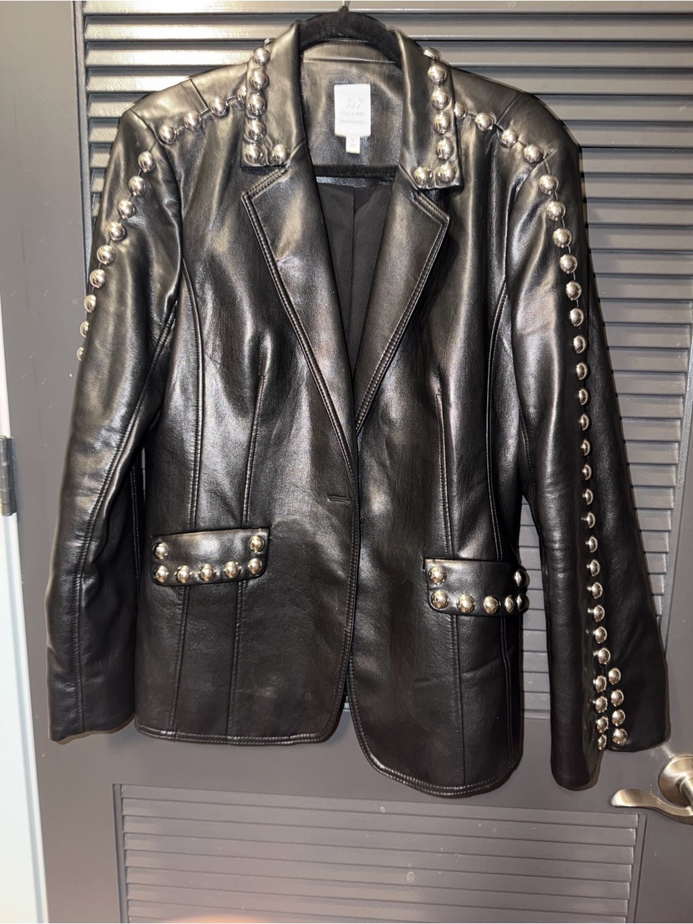 Stud-Embellished Black faux Leather Jacket